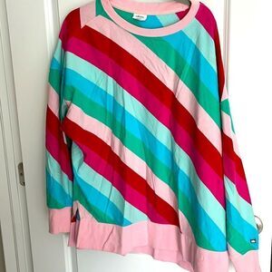 Cabana by crown & ivy Pink Multi Striped Oversized Sweatshirt Soft Cotton